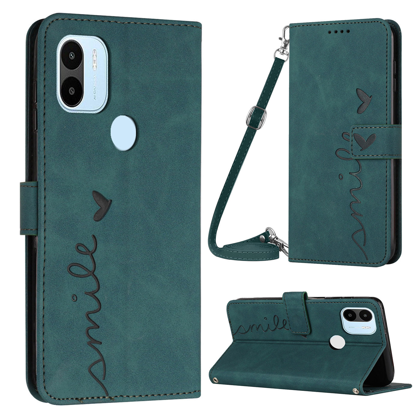 For Xiaomi Redmi A1 4G A2 4G Poco C50 4G Supporting Stand PU Leather Wallet Flip Cover Imprinted Heart Shape Skin-touch Feeling Shockproof Phone Case with Shoulder Strap For Xiaomi Redmi A1 4G A2 4G Poco C50 4G Supporting Stand PU Leather Wallet Flip Cover Imprinted Heart Shape Skin-touch Feeling Shockproof Phone Case with Shoulder Strap